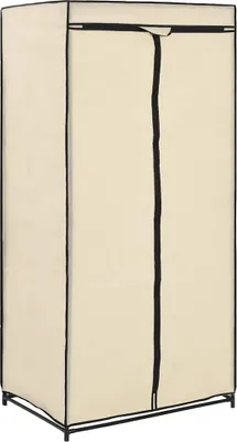 A standalone image of a cream-colored wardrobe with a black zipper.