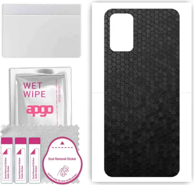 Produktbild von apgo Rückseite Schutzfolie, Skin, kompatibel mit Samsung Galaxy A02s, Hinten Displayschutzfolie aus Vinylfolie, kratzfest, einfache Montage - Schwarze Honigwabe