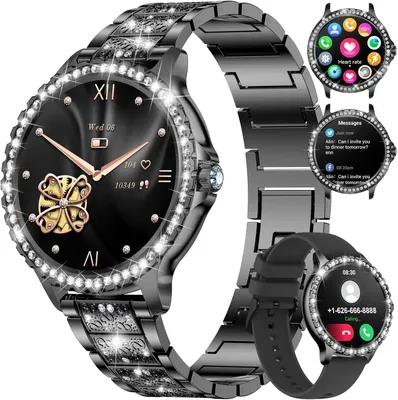 Produktbild von Damen Smartwatch mit Telefonfunktion 1,32 Zoll HD Touchscreen, Bluetooth Anrufe, Herzfrequenz, Schlafmonitor, 100+ Sportmodi, Schwarz für Android iOS