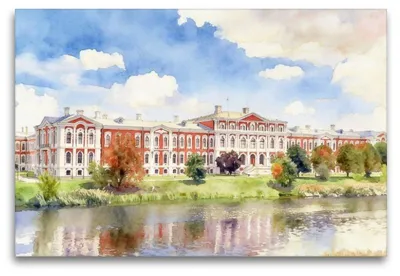 Produktbild von Premium Textil-Leinwand 120x80cm quer Schloss Mitau | Wandbild, HD-Bild auf Keilrahmen, Fertigbild auf hochwertigem Vlies, Leinwanddruck von Claudia Kleemann