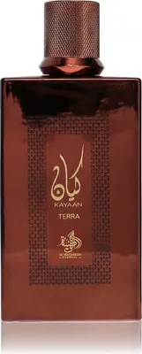 A product shot of a brown glass perfume bottle with a metallic cap.
