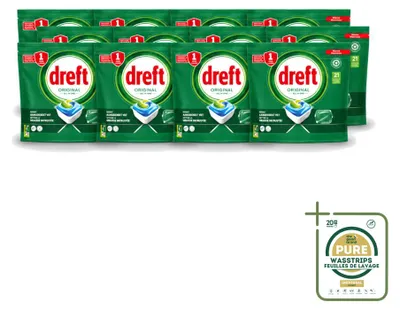 Produktbild von 12 x Dreft Original All In One Geschirrspültabs - gegen angebackenes Fett - Vorratspackung - 12 Stücke