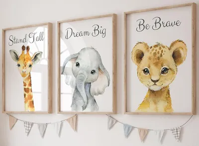Produktbild von Poster Set Safaritiere, 3 Stück, A3 Format, ungerahmt, für Kinderzimmer