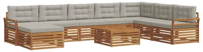 Image de vidaXL Ensemble de canapés d'extérieur avec coussins 9 pièces Naturel et gris clair
