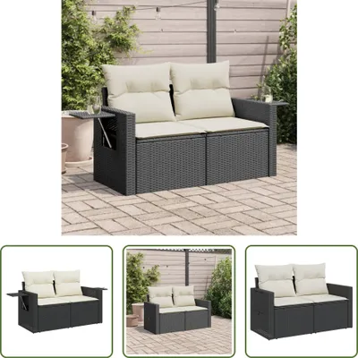 Produktbild von The Living Store Gartensofa mit Kissen 2-Sitzer Schwarz Poly Rattan