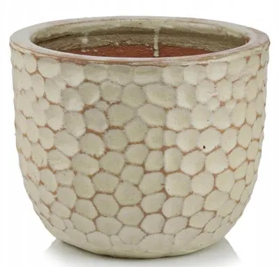 Produktbild von Vintage Keramik Blumentopf beige rund 28 cm, glasiert, frostfest, mit Abflussloch für Garten & Balkon