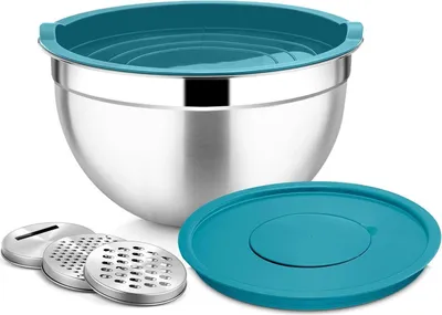 Image de Joyfair Bol à mélanger 4,5 L en acier inoxydable Saladier avec couvercle hermétique - Bleu