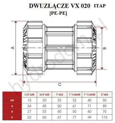 Produktbild von ITAP VX020 Messing Muffe für PE-Rohr 50 mm