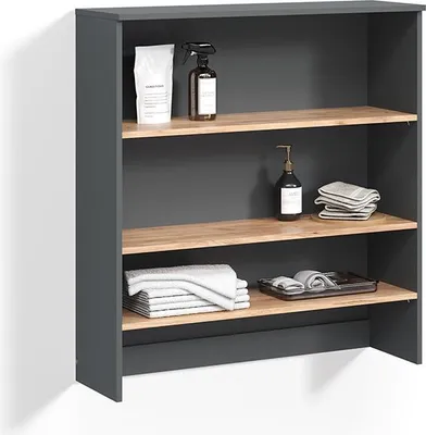 Produktbild von Waschmaschinenschrank Livinity Paolina Anthrazit/Goldkraft Eiche 93.6 x 100.4 cm mit offenen Regalen, Model 57402