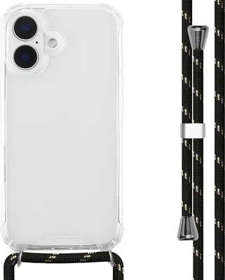 Image de imoshion Coque arrière transparente avec cordon pour Apple iPhone 16 - Noir / Or
