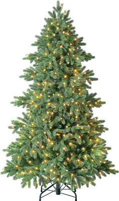 Produktbild von Dehner Künstlicher Weihnachtsbaum Tanne Lyra, mit LED Beleuchtung warmweiß, Höhe ca. 180 cm, Metall/Kunststoff, grün