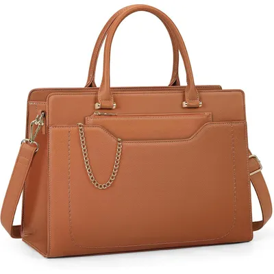 Productafbeelding van Laptop tas dames, 15.6 inch, Polyurethanleer, waterdicht, bruin, geschikt voor zakelijk gebruik