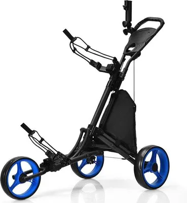Produktbild von Famanu Golftrolley mit 3 Rädern und Fußbremse - klappbar mit Halter für Regenschirm und Flasche