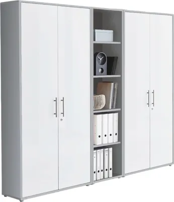 Produktbild von Aktenschrank TABOR 10 in lichtgrau / weiß matt, Schrankwand, Büroschrank, abschließbar, Metallgriffe