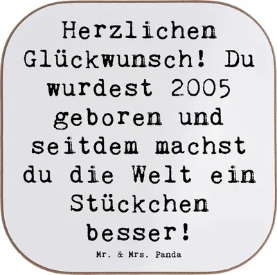 Produktbild von Mr. & Mrs. Panda Holzuntersetzer Spruch 2005 Geburtstag - Weiß - Geschenk, Alter, Happy Birthday, gläseruntersetzer, Untersetzer für Gläser, Tassenuntersetzer, Lachen