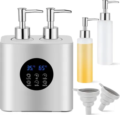 Produktbild von Professioneller Massageölwärmer doppelt mit Timer | 4 Flaschen | Lotionwärmer 360° Rundumheizung 30-65°C
