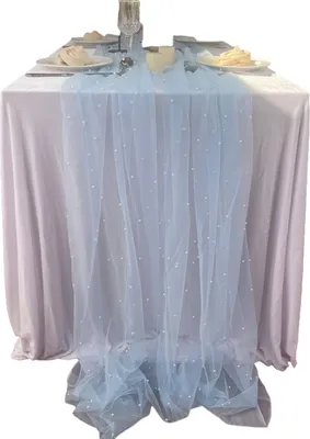 Produktbild von 9,8 Fuß Gaze-Tischläufer, Chiffon-Käsetuch-Tischläufer mit Kunstperlen, Esstisch-Dekorationstuch für Zuhause, Geburtstag, Feiertagsparty