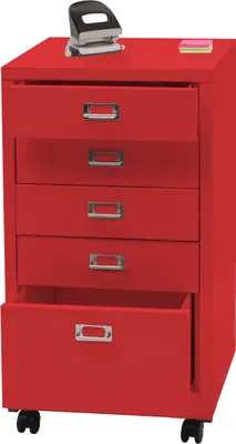 Zdjęcie produktu dla Kontener mobilny HWC-L49, szafka z szufladami stalowa szafka na dokumenty, metal 75x40x41cm 5 szuflad ~ czerwony