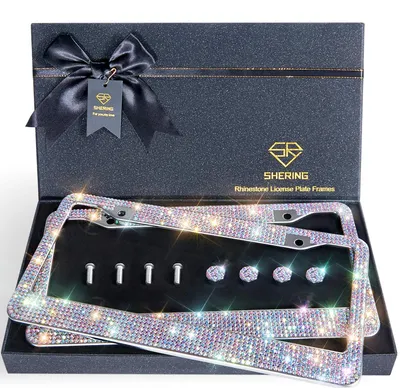 Immagine prodotto di Telaio per targa HonLena SHERING, modello "Bling", confezione da 2, con accessori inclusi