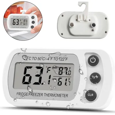 Produktbild von Kühlschrank Thermometer 2er Set Digital LCD Wasserdicht Magnetisch für Kühlschrank Gefrierschrank Küche Camping Kühlbox mit Haken Standfuß