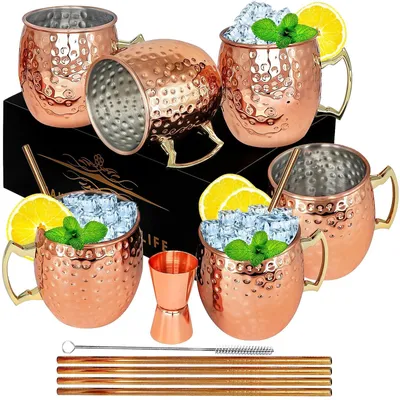 Moscow Mule Kupferbecher Set 6 Stück 530 ml Edelstahl