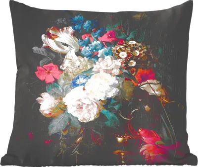 Produktbild von MuchoWow® Zierkissen Sofakissen Wohnzimmer Dekokissen 40x40 cm Blumen - Blumenstrauß - Regenbogen - Foto Kissen - Schlafzimmer Dekoration
