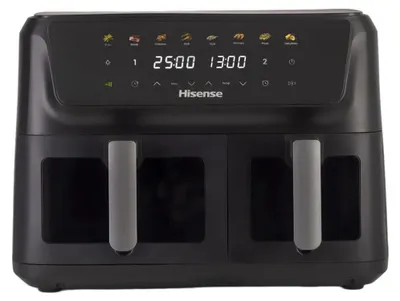 Produktbild von Hisense HAF2700DCD Heißluftfritteuse, 11 Liter, 2700 W, Farbdisplay, 2 unabhängige Frittierkörbe, Schwarz