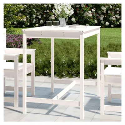 Produktbild von Gartentisch aus massivem Kiefernholz, Weiß, 121 x 82,5 x 110 cm, für Außenbereich, Balkon, Terrasse