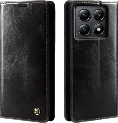 Produktbild von Handyhülle für Xiaomi 14T Pro Kunstleder Flip Vintage Cover Hülle RFID Schutz Case Kartenfach Farbe: Schwarz