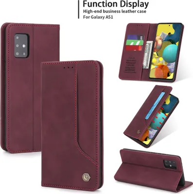 Produktbild von Galaxy A51 Hülle, LaimTop Retro Kunstledertasche Schutzhülle mit Kartenfach Standfunktion für Samsung Galaxy A51 Rot