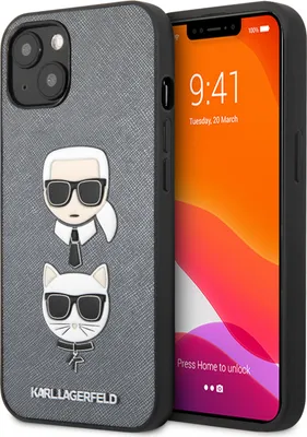 Produktbild von Karl Lagerfeld iPhone 13 Mini Hardcase - Karl & Choupette Heads - Silver