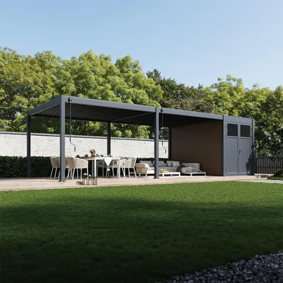 Produktbild von Weide Anbau-Gartenhaus Gerätehaus Aluminium & WPC 3,6 x 2 m Anthrazit/Teak