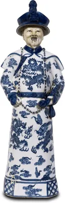 Obrázok produktu pre Krásna čínska porcelánová figúrka, ručne maľovaná, cisár, 10 x 15 x 43 cm, bielo-modrá