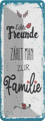 Produktbild von vianmo Blechschild 27x10 cm Echte Freunde zählt man zur Familie Spruch Zitat