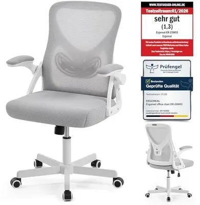Produktbild von Bürostuhl ergonomisch – Schreibtischstuhl Netz, Lendenstütze 150kg-Weiß