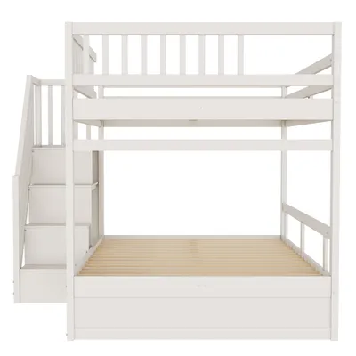 Produktbild von Flieks Etagenbett 140x200cm mit Kleiderschrank und Schublade, Kinderbett Hochbett mit Treppe und Lattenrost, Stockbett mit Rausfallschutz, Weiß