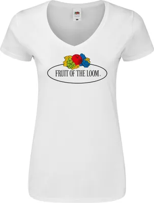 Produktbild von Fruit of the Loom Ladies Iconic 150 V-Neck T-Shirt mit Vintage-Logo auf der Brust Farbe: weiß - Vintage-Logo groß Größe: S