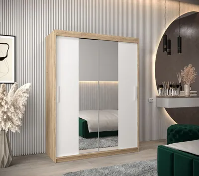 Produktbild von Schwebetürenschrank mit einer Breite von 150 cm TIMEA 1 – Eiche Sonoma / Weiß