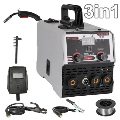 Obrázok produktu pre Zvárač – invertor 3 v 1 (MIG/MMA/TIG) – 220V, IGBT, DC – zváranie oblúkom bez plynu – podávacia jednotka drôtu
