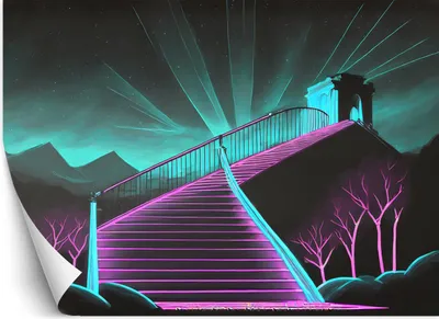 Produktbild von Vlies fototapete Neon Treppe 3D Abstraktion 350x245 cm Feeby Lila inkl. Kleber einfache Montage