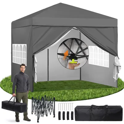 Produktbild von Pavillon 3x3m Faltpavillon Wasserdicht Stabil Winterfest, Pop Up pavillon mit seitenwänden, Verstellbare Höhe, Metallrahmen, Partyzelt Pavillion Klappbar für Camping Garten Festival Party