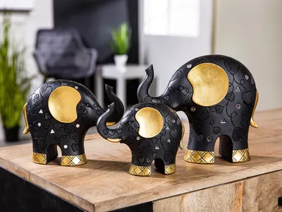 Produktbild von Gilde Figur, Elefant, Ajok, graphisch, Kunstharz, schwarz, VE 3 Höhe: 12.00 cm Breite: 5.00 cm Tiefe: 15.00cm 37759