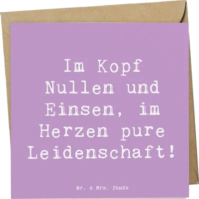 Produktbild von Mr. & Mrs. Panda Glückwunschkarte Spruch Programmierer Herz - Lavendeltraum - Geschenk, faltkarte, Kreativität, Grußkarte, anlasskarte, Informatik, Beruf, Binärcode
