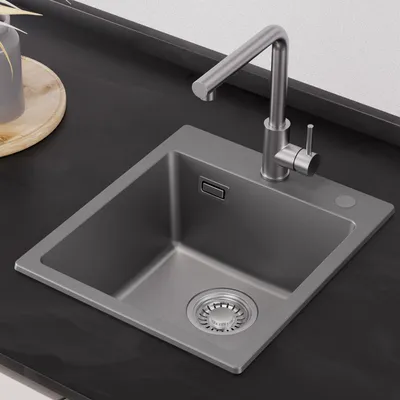 Produktbild von Küchenspüle 40 x 45 cm, pflegeleichte Einbauspüle, Hitzebeständig Kratzfest, Spülbecken Grau, Cecipa MAX SMC Spüle, modern Granitspüle optik