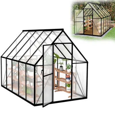 Obrázek produktu pro Skleník XINZI z hliníku 280 x 180 x 195 cm se základovou deskou, dutými deskami z polykarbonátu o tloušťce 4 mm, odolný proti povětrnostním vlivům a stabilní, skleník na pěstování rajčat, pařeniště, zahradní pařeniště