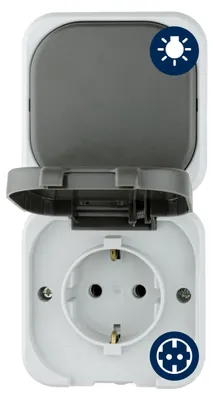 Produktbild von REV AquaTop Steckdose - A/W Schalterkombi, zweipolig, IP44, grau