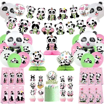 Produktbild von Panda-Geburtstagsdekorationsset mit Ballons und Cake Toppers