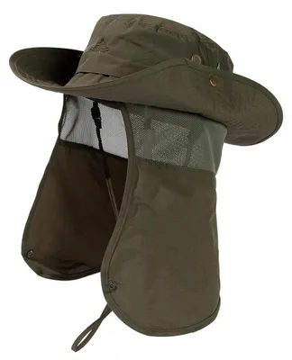Productafbeelding van Zonnehoed met nekbescherming, waterdicht, UPF 50+, voor heren en dames, olijfgroen, maat M-L