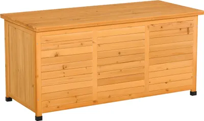 Produktbild von Outsunny Gartenbox, Kissenbox, Aufbewahrungsbox, Aufbewahrungsbox, Gartentruhe, wetterbeständig, Massivholz, 127 x 56 x 60 cm Gelb