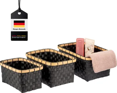Image de Paniers de rangement, set de 3, noir